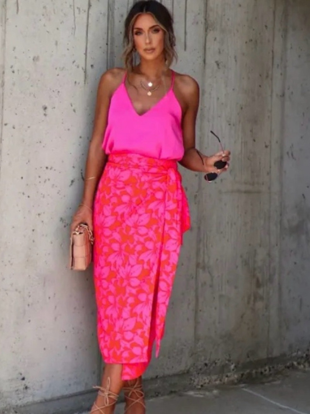 VICI Candis Satin Cami Tank - Pink - XL